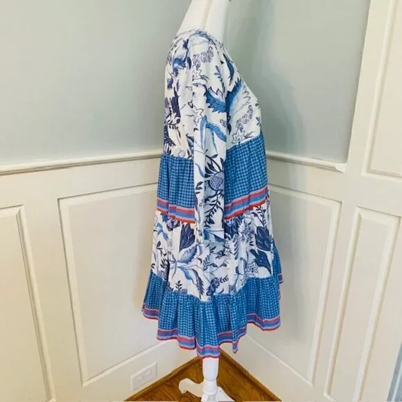 Ro’s Garden Floral Tiered Mini Dress Rene Tiffany Blue XS - Picture 6 of 12